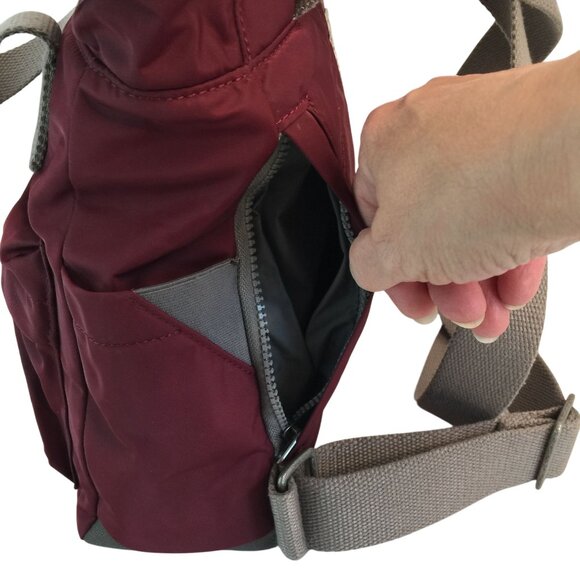 Roka London Bag Company Maroon Backpack Rucksack Gray Straps Medium Roll Top - Picture 8 of 16